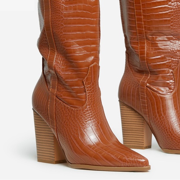 NWT EGO Gaia western style boots in brown croc - Picture 3 of 6